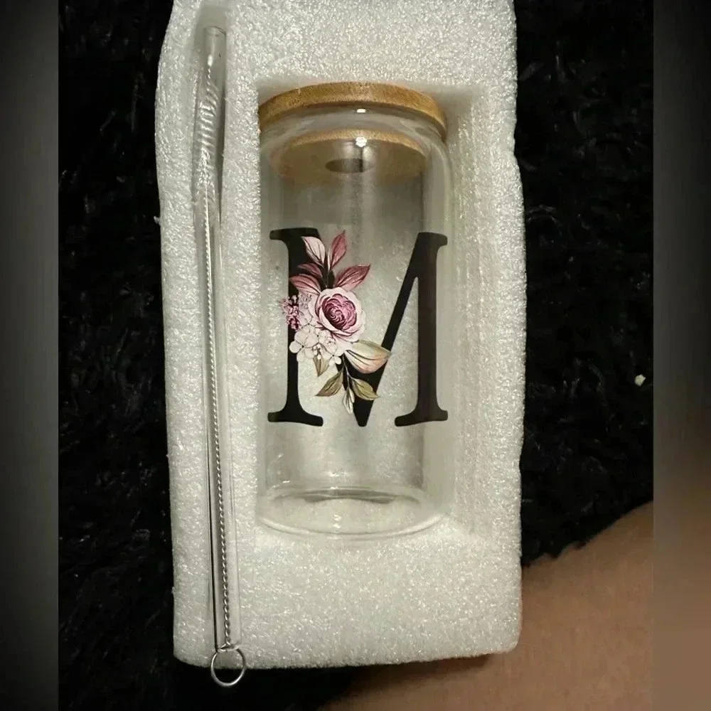 Glass cup with‎ straw